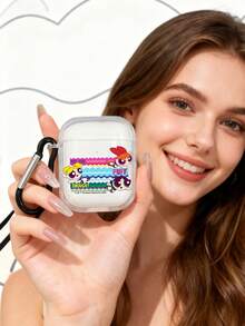 THE POWERPUFF GIRLS X SHEIN Ốp bảo vệ tai nghe trong suốt hình Powerpuff Girls (Tặng kèm móc khóa), Phụ kiện hoạt hình anime dễ thương, Phù hợp với tai nghe không dây 1/2/Pro/Pro 3, Giao hàng nhanh - Trong sáng - Xem 1