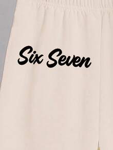 SHEIN Coolqubz Bộ 2 món cho bé trai, phong cách thường ngày, sáng tạo, cá tính, tươi mới, cao cấp, đơn giản, in số 67 sọc đen trắng và khẩu hiệu chữ cái, kiểu dáng thoải mái, thích hợp mặc hàng ngày, mùa xuân, hè, thu. - Nhiều màu - Xem 5