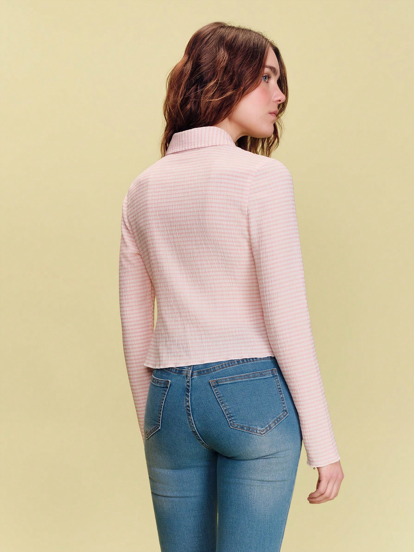 Pink Gingham Check Textured Button Front Fitted Blouse Spring Summer Business Casual Going Out Parisian Style French Style Vacation