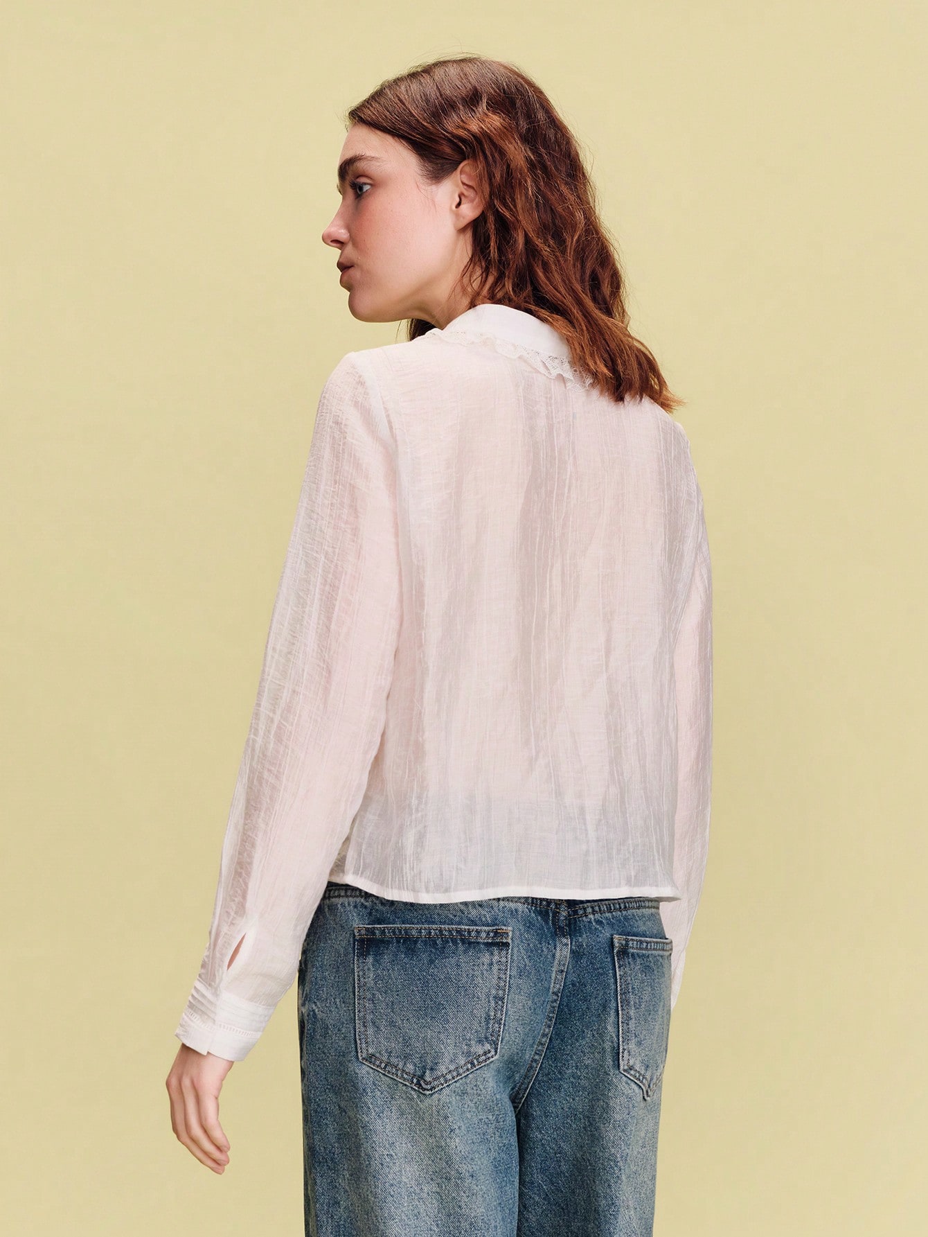 White Vintage Long Sleeve Shirt With Lace Trims And Pleats Details Spring Summer French Style Parisian Style Cute Top Vintage Top Office