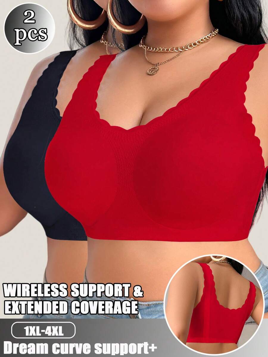NudeFit Bộ 2 áo ngực cỡ lớn dành cho nữ, màu trơn, che phủ toàn diện, thoải mái khi mặc hàng ngày. - Nhiều màu - Xem 1