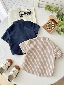 LMoss Kids 2pcs Baby Boy Woven Solid Color Casual Collared Shirt Sets - Multicolor - View 2