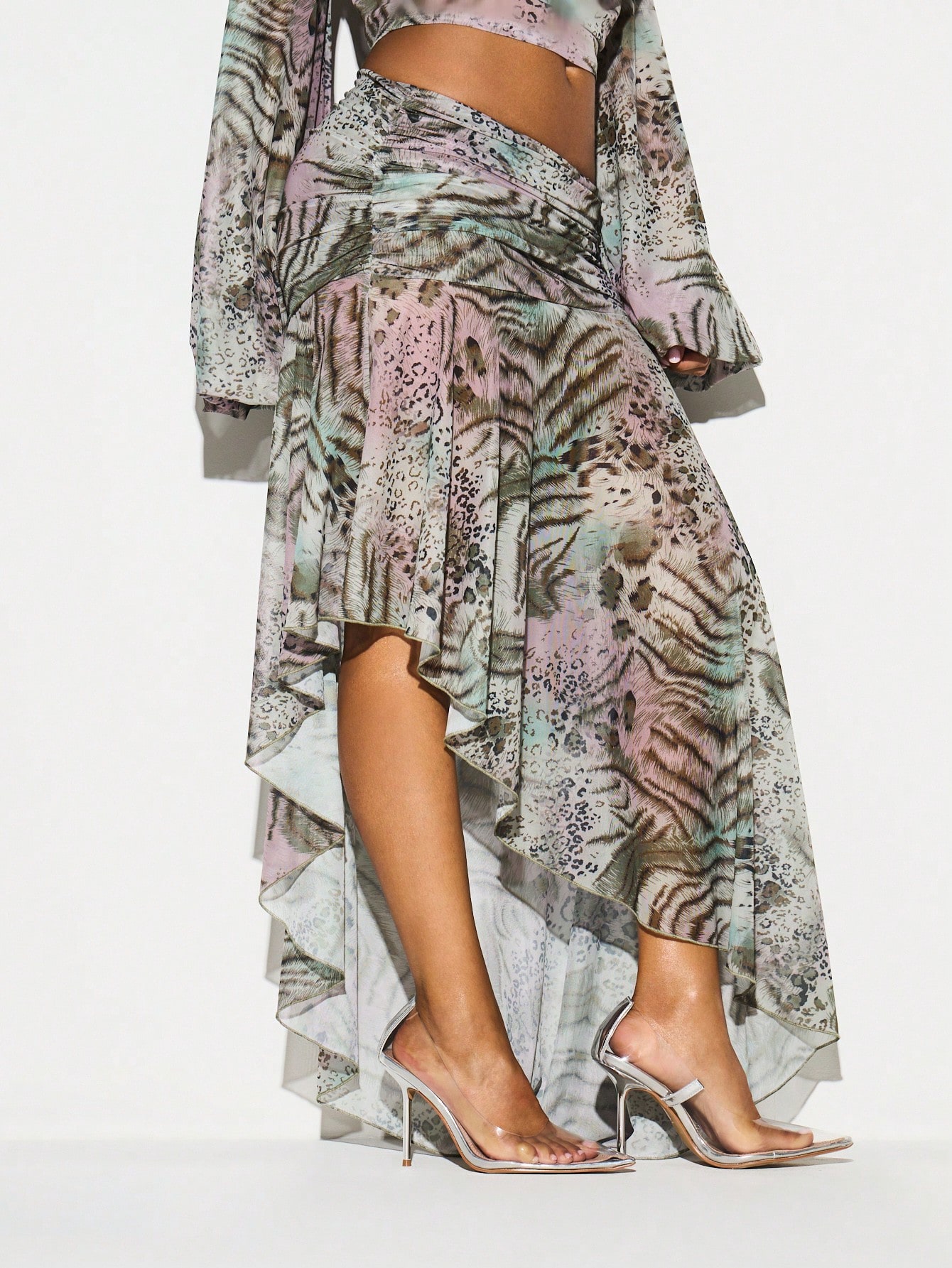 KIZN Spódnica z asymetrycznym dołem i marszczeniami w zwierzęcy wzór