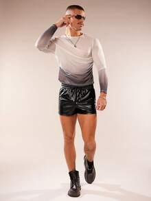 FeverCity Men's Gradient Mesh Round Neck Long Sleeve T-Shirt - Grey - View 5