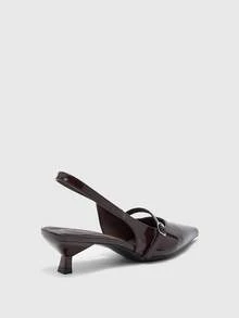 CUCCOO BIZCHIC Giày sandal cao gót mũi nhọn bằng da bóng màu nâu cà phê dành cho nữ, có quai hậu, khóa cài, thích hợp đi làm hàng ngày. - Cà phê nâu - Xem 9