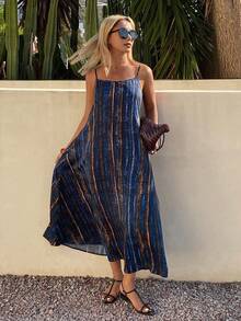 DAZY Women's Casual Contrast Stripe Sleeveless A-Line Mid-Length Dress, Summer - Blue - View 4