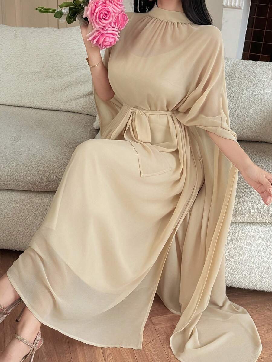 DAZY 2 piezas/Set Vestido de mujer de gasa con tirantes finos, vestido de gala formal - Albaricoque - Ver 1