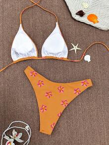 Swim Vcay 2pcs/Set New Ditsy Floral Halter Sexy Bikini Swimwear For Women - Multicolor - View 2
