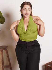 Lupita Cardoza 女式圆领无袖短款 Y2K 红色性感上衣，时尚纯色 - 青檸色 - 查看 5