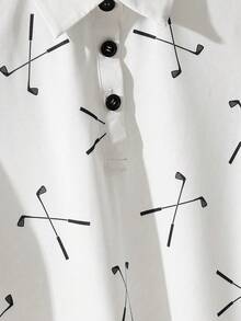 SHEIN LUNE Women's Summer Golf Racket Print Polo Neck Sleeveless Tank Top - White - View 2