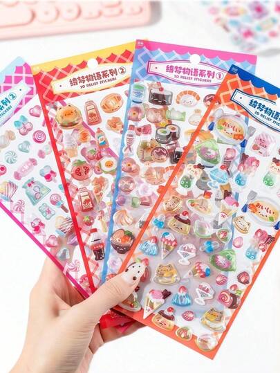 POKOJA LAND 3D立体浮雕贴纸，可爱水晶DIY手机壳、笔记本、杯子贴纸、摇摇玩具、笔记本装饰及手工艺品、剪刀贴纸、日记本延长贴纸、3D立体浮雕贴纸、风景贴纸