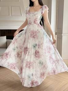 Feyla Đầm nữ in hoa, cổ vuông, tay bồng. - Nhiều màu - Xem 5