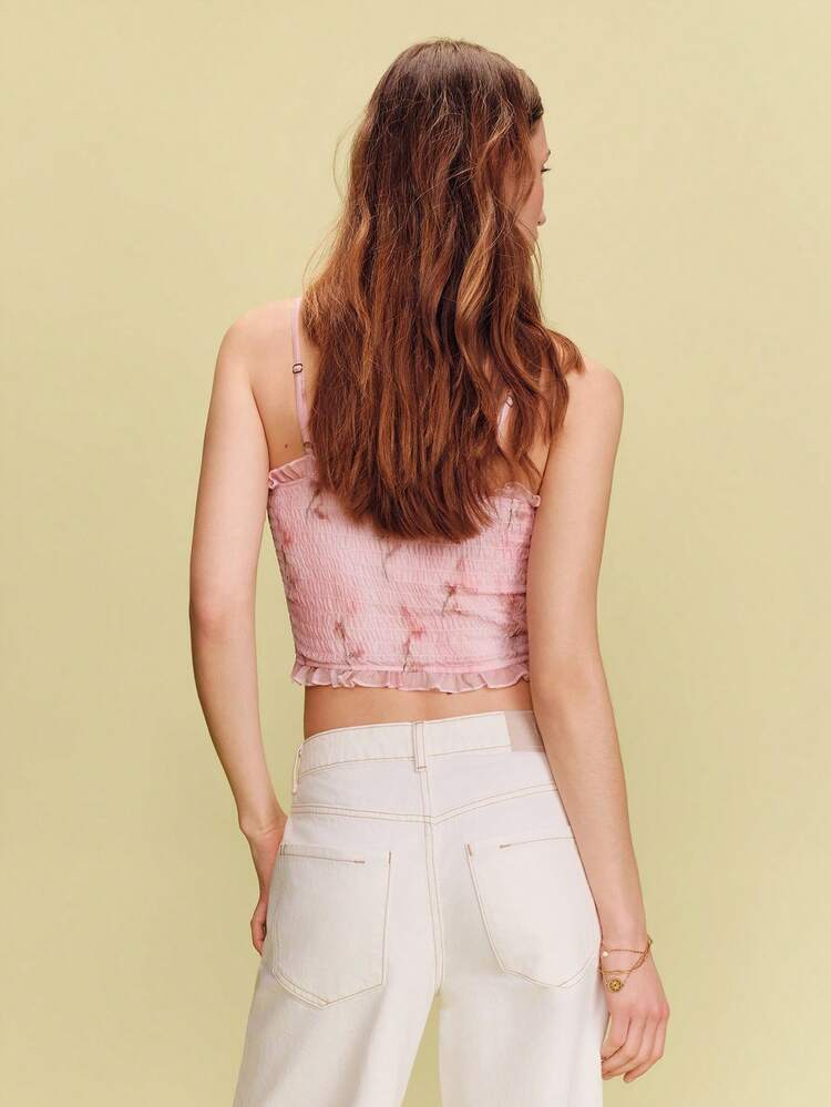 Regata Franzida Floral com Bordas Plissadas, Estilo Francês Primavera Verão Estilo Parisiense