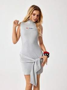 Tetris™ X SHEIN Women Mini Dress For Daily Wear - Light Grey - View 4