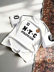 Aesthetic Post Áo thun cổ tròn nam phong cách đường phố, in chữ và số 10 của câu lạc bộ bóng đá NYC. - trắng - Xem 4