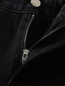 MONOPOLY X SHEIN Quần short rách họa tiết hoạt hình phong cách thường ngày cho bé trai tuổi teen, mùa hè. - màu đen - Xem 4