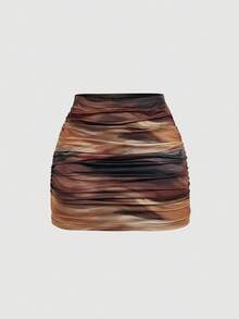 SHEIN MOD 两件套女士休闲简约褶皱紧身半身裙套装 - 彩色 - 查看 5