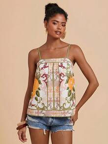 Travachic 女士印花宽松休闲度假吊带衫 - 彩色 - 查看 4