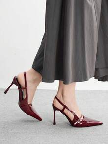 CUCCOO BIZCHIC Women's Pointed Toe Buckle Design Fashionable High Heels For Daily Wear - Burgundy - View 5