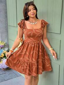 Vionelle 大码女式提花度假系带蝴蝶结腰部装饰短裙 - 珊瑚橙 - 查看 2