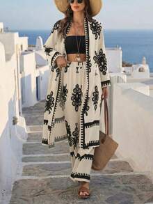 Breezaya Herbst Vintage Muster Damen 2-teiliges Set - Aprikosenfarben - Übersicht 3