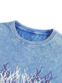 Manfinity EMRG Men's Angel Wings & Skull Graphic Print Street Style 100% Cotton Crew Neck Short Sleeve T-Shirt - Blue - View 4