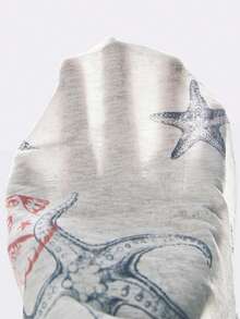ROMWE Avant Top ajustado sin espalda con cuello drapeado con estampado de peces y estrellas de mar para mujer, ideal para vacaciones de primavera/verano - Azul - Ver 14