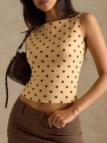 SHEIN BAE Women's Polka Dot Fitted Casual Everyday Top - Light Yellow - View 1