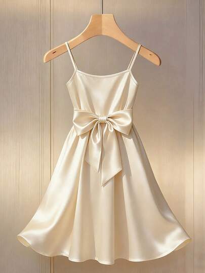 GlowEve Women's Vintage A-Line Elegant Dress, French Viscose Camisole Bow Tie Birthday Dress