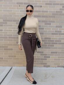 Melissa Matos 高领加厚保暖内衬修身长袖打底衫，适合秋冬季穿着，针织套头衫 - 摩卡棕 - 查看 6