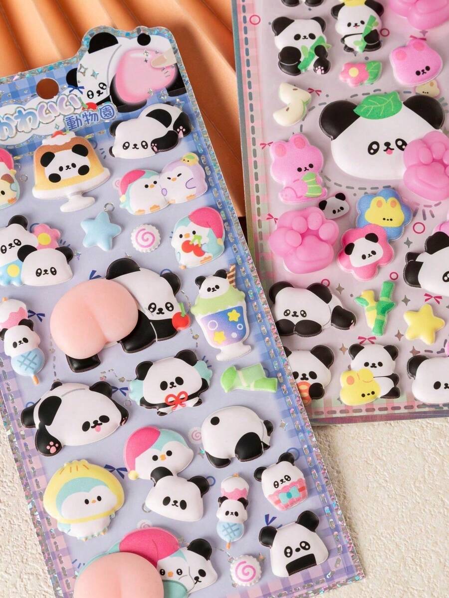 POKOJA LAND 3D Cute Animal Panda, Rabbit And Cat Paw Foam Sticker, Decompression Sticker, Decorative Sticker For Water Bottle, Keyboard, Table, Rewards For Kids, 3D Scrapbook Sticker Toy - Multicolor - View 1