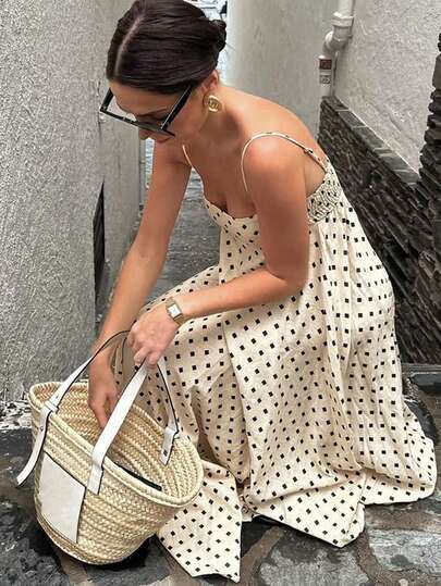 Serisse 女士几何印花露背休闲连衣裙，适合度假穿着