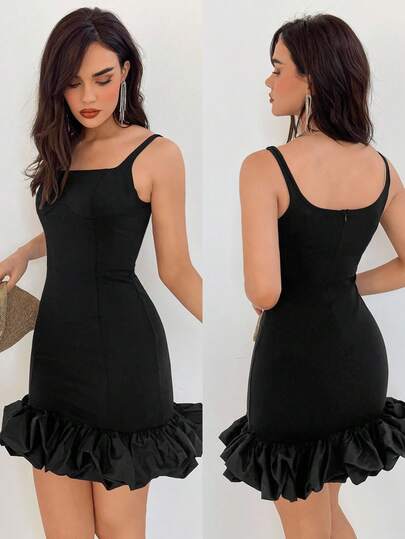 Aloruh Vestido Con Tirantes Finos Y Dobladillo Con Volantes De Color Liso Para Mujer