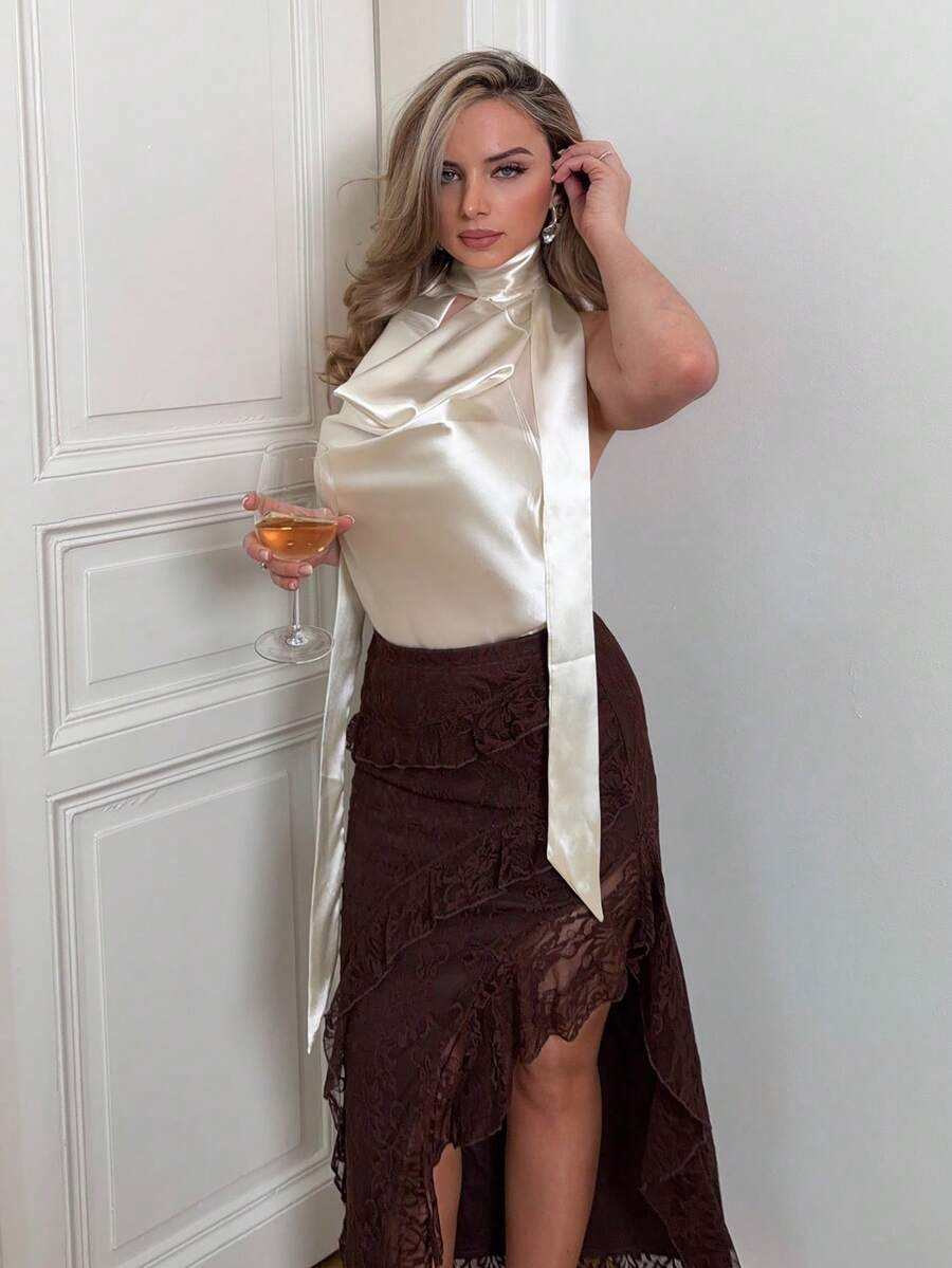Jeta Ari Top feminino cor damasco elegante deusa madrinha casamento convidado festa férias românticas verão fluido ombro a ombro sexy - Damasco - Ver 1