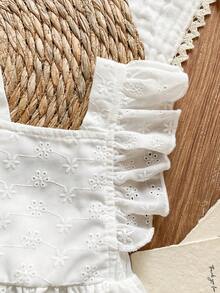 Vintaside Kids Baby Girls' White Cute Summer Flower Girl Sweet Floral Embroidery Ruffle Hem Loose A-Line Dress,Suitable For Birthday Parties,Family Gatherings - White - View 5