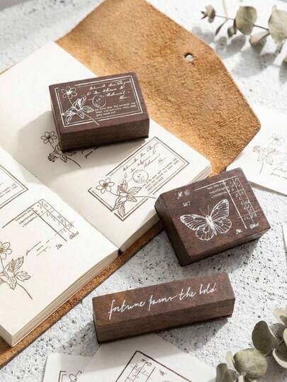 Cirelle 1pc Vintage Pattern Wooden Stamp -Handcrafted Tool For Scrapbooking, Journaling & Greeting Card Decoration