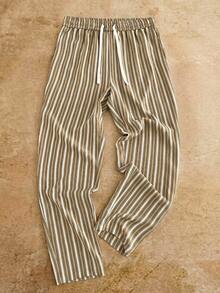 HIMLAND Men's Striped Drawstring Waist Pocket Casual Pants - Multicolor - View 1