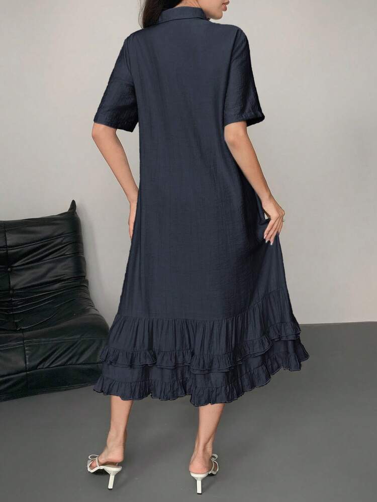 Women's Elegant Ruffled Collar Loose Mid-Length Dress Sundress Summer