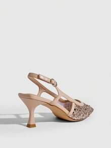 CUCCOO SZL Sapatos femininos novos com bico fino e salto agulha, elegantes, delicados e românticos. Sapatos de salto alto femininos, com tira no calcanhar, ideais para chá da tarde, encontros, festas, trabalho e ocasiões formais. Versáteis e básicos. - Damasco - Ver 9