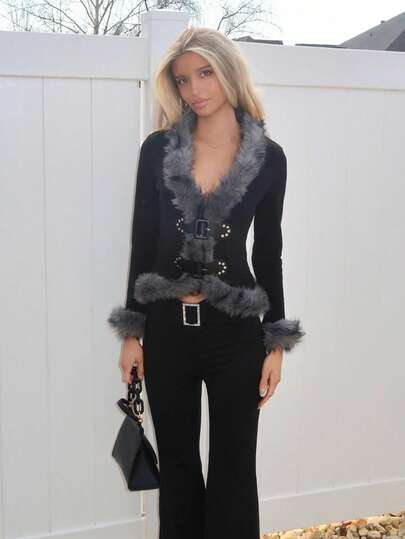 Sydney Algeri 复古时尚嬉皮毛茸茸拼布衬衫