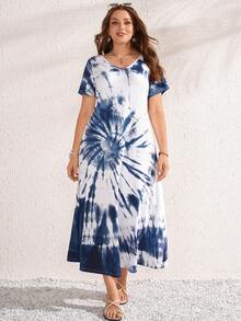 Rosumi 大码女式夏季休闲度假乡村扎染蓝白V领短袖长裙，春夏款，夏季度假款，夏季假期款，春假穿搭款，女士度假穿搭款，女士假日穿搭款，外出穿搭款，2026新款服装，简约时尚，适合日常穿着，适合夏季、度假、日常穿着，适合夏季、度假、日常穿着，女士连衣裙，飘逸连衣裙，女士沙滩装，休闲度假波西米亚风连衣裙，夏季连衣裙，乡村风女士夏季连衣裙，女士休闲连衣裙，女士航海风连衣裙，乡村音乐会服装 - 藍白色 - 查看 10