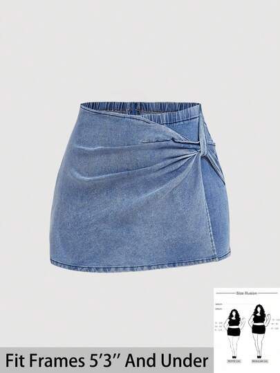 SHEIN PETITE CURVE Pantalones cortos vaqueros elásticos de talla grande azul oscuro para mujer, para verano, vacaciones, Pascua, primavera, estilo occidental, oficina, rave, baby shower, cottagecore, estilo country, old money, salir, festival, rodeo, aeropuerto