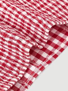 SHEIN MOD 红白格子修身胸衣女式衬衫 - 紅白色 - 查看 5