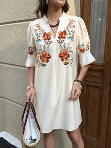 Solivie 女士碎花连衣裙，优雅休闲，适合度假和户外活动，春夏款 - 白色 - 查看 7