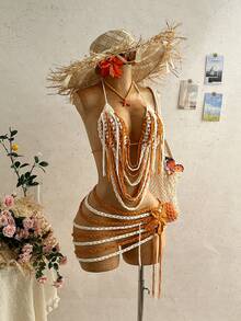 Soleia 女士撞色露背系带针织上衣和针织混纺迷你裙性感两件套 - 彩色 - 查看 3