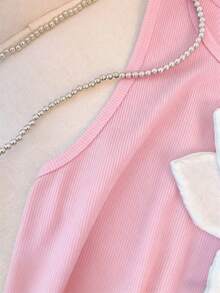 Franclia Women's Fashion Casual Large Floral Print Fitted Tank Top - Pink - View 8