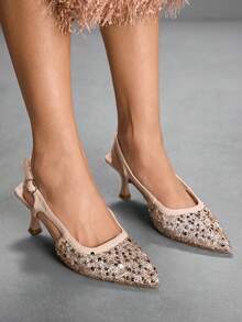 CUCCOO SZL Sapatos femininos novos com bico fino e salto agulha, elegantes, delicados e românticos. Sapatos de salto alto femininos, com tira no calcanhar, ideais para chá da tarde, encontros, festas, trabalho e ocasiões formais. Versáteis e básicos. - Damasco - Ver 5
