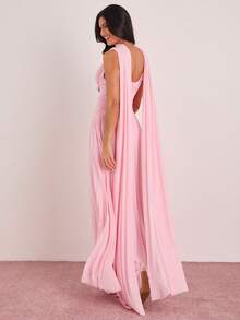 Enchnt 女士纯色简约无袖连衣裙，休闲日常穿着 - 淺粉色 - 查看 6