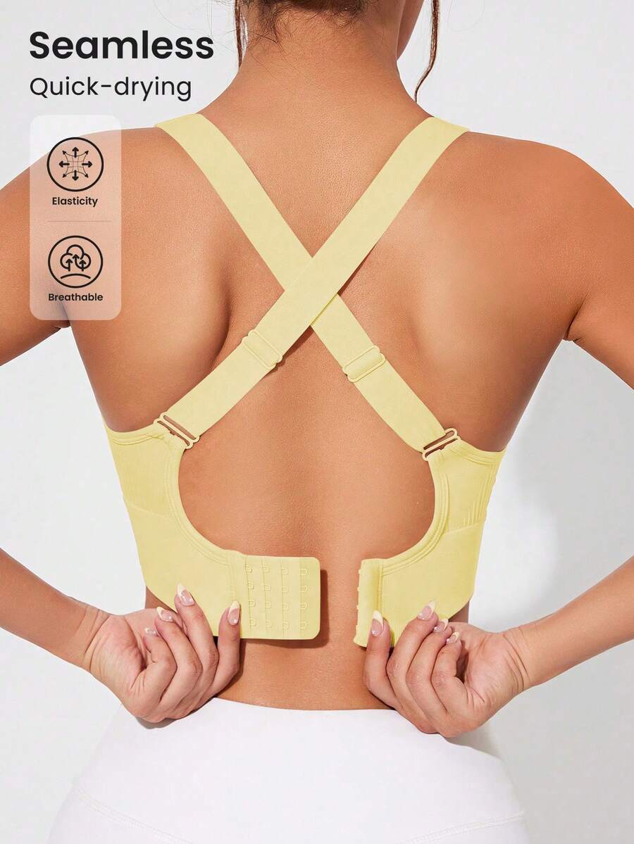 Gameset SHEIN Sport Nahtloser Damen Sport-BH mit verstellbaren Trägern - Butter Yellow - Übersicht 1