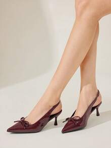 CUCCOO CHICEST 女士时尚黑色蝴蝶结尖头细高跟鞋，适合通勤、约会、派对等春季场合，春假、复活节、舞会等场合的理想之选。 - 咖啡棕 - 查看 8